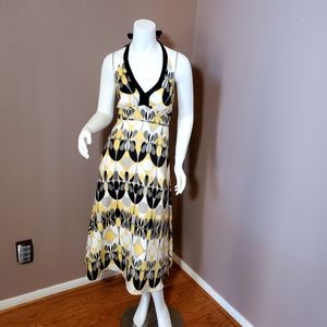 HAROLDS yellow, black, white geo print linen midi sundress size 6